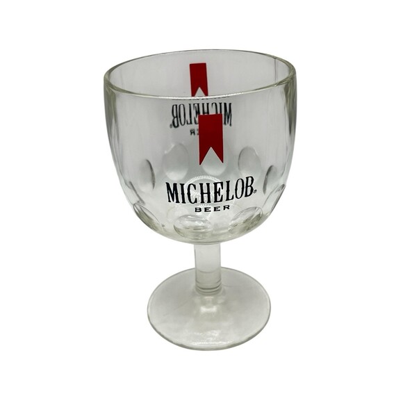 Vintage 1970's Michelob Beer Goblet Heavy Glass Footed Thumbprint Beer Mug - Picture 1 of 4